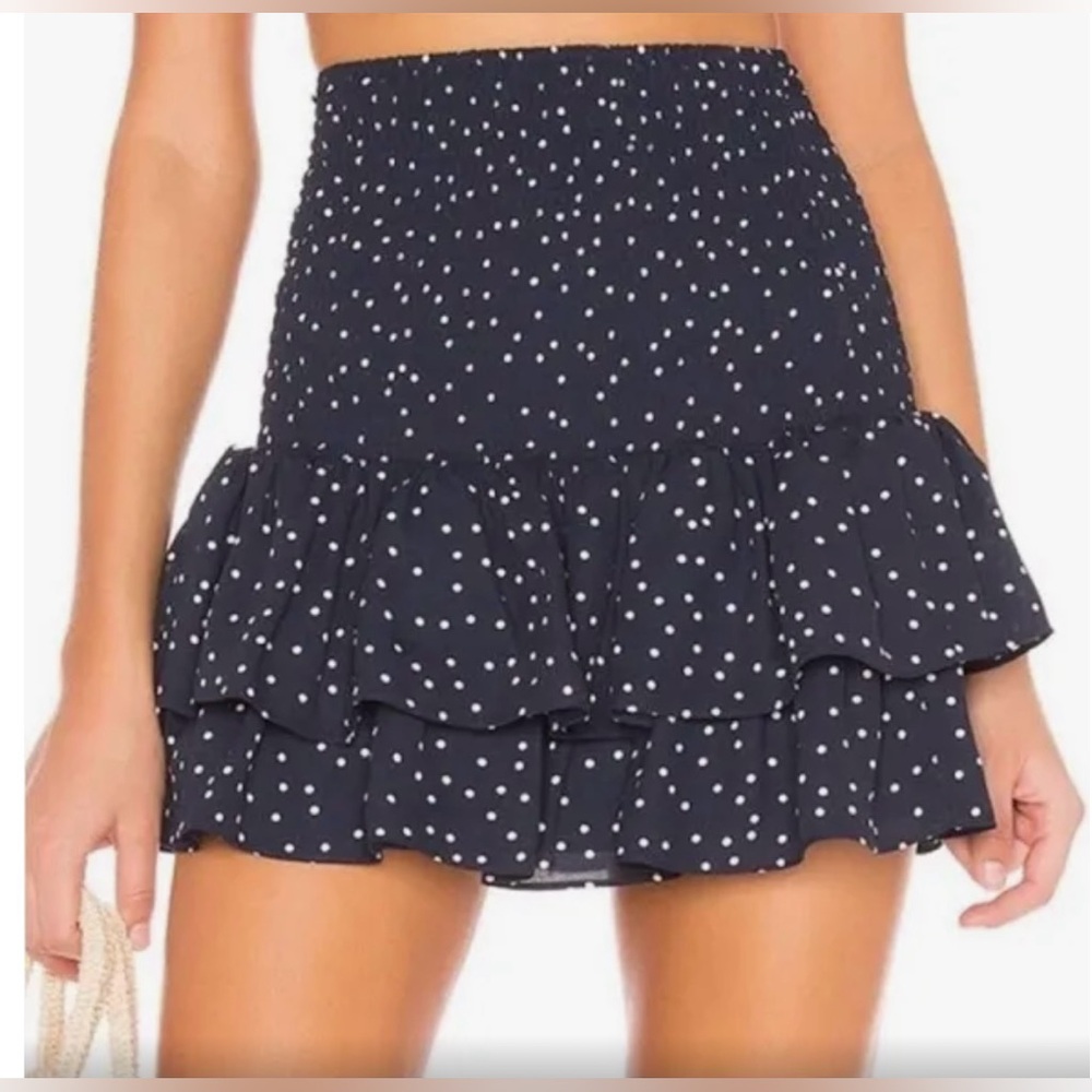 NWOT BB Dakota Blue Polka Dot Mini Skirt, Elastic Waist, Women’s Large